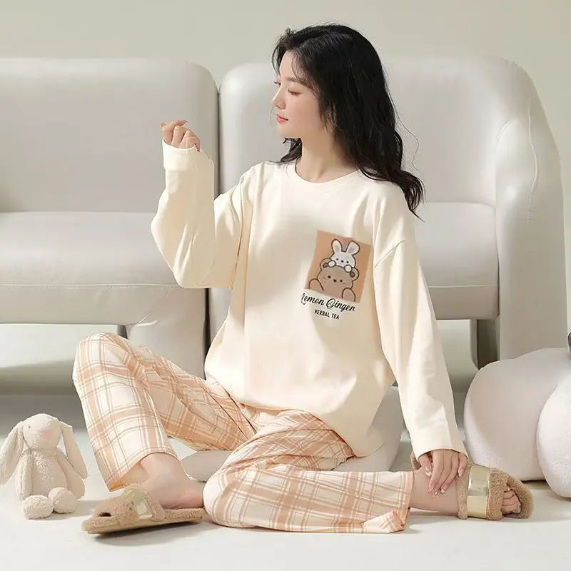 

New Women's Spring and Autumn Pajamas Long-Sleeved Thin Section Cartoon Loose Girls Students Casual Pajamas Homewear Suit