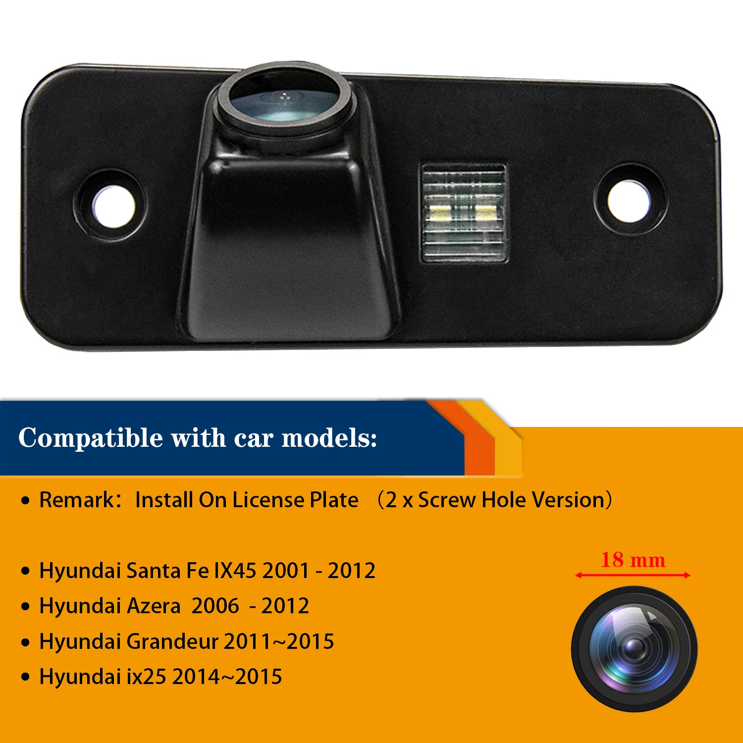 HD 1280*720P Rear View Camera for Hyundai Azera Santa Fe IX45 2001-2012, License Plate Light Reversing Backup Waterproof Camera