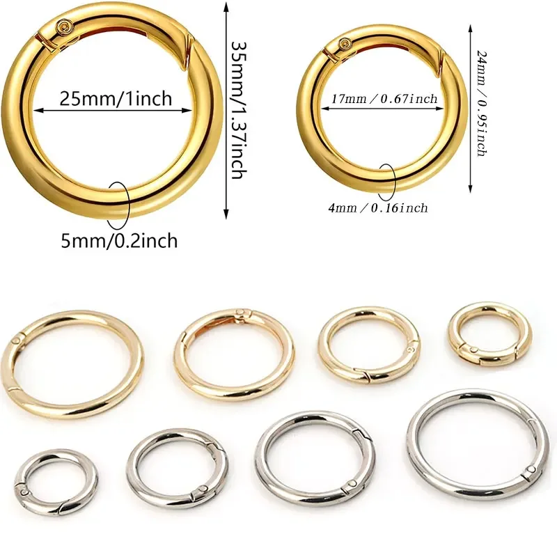 5PC Spring Gate O Ring Openable Keyring Snap Clip Hooks Zinc Alloy Round Metal Split Rings Dog Chain Leather Craft DIY Accessory