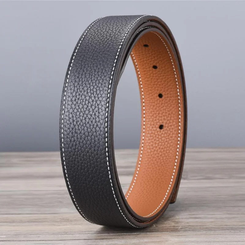 

Luxury 3.8cm Genuine Leather Belt Strap - Double-Sided Full-Grain Cowhide, No Buckle, Compatible with H-Buckle, Premium Dress Be