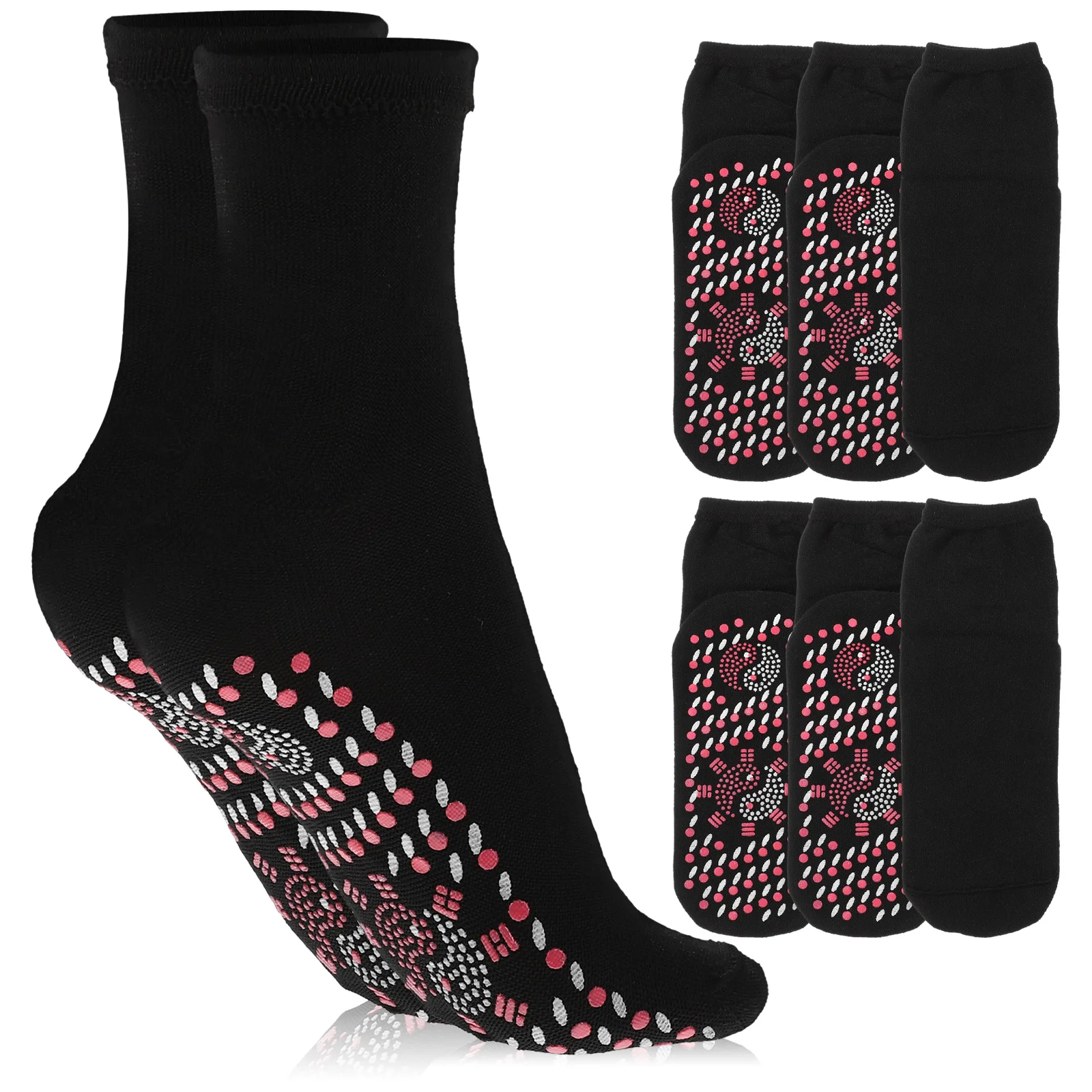 4 Pairs Thermal Mid calf Heating Socks Cotton Foot Warmer Massage Silicone Spots Design Warmth Breathable Soft Comfortable