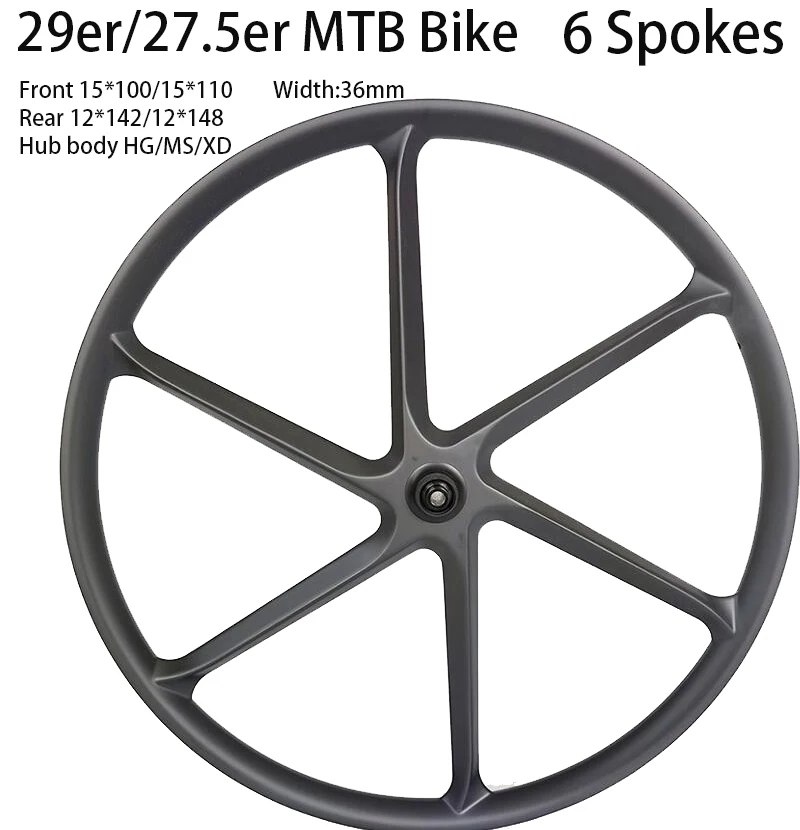 

700C 27.5er 29er E-Bikes Carbon MTB Bike Wheel Disc Brake Tubeless 6 Spokes XC Wheelset 100x15 142x12 110x15 12x148 Boost