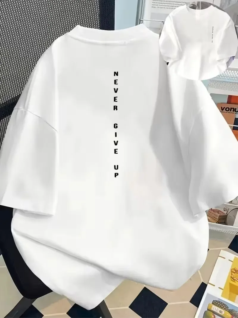 Camiseta inspiradora para mujer con estampado de letras Never Give Up, camiseta de moda, ropa informal para mujer, ropa de calle diaria
