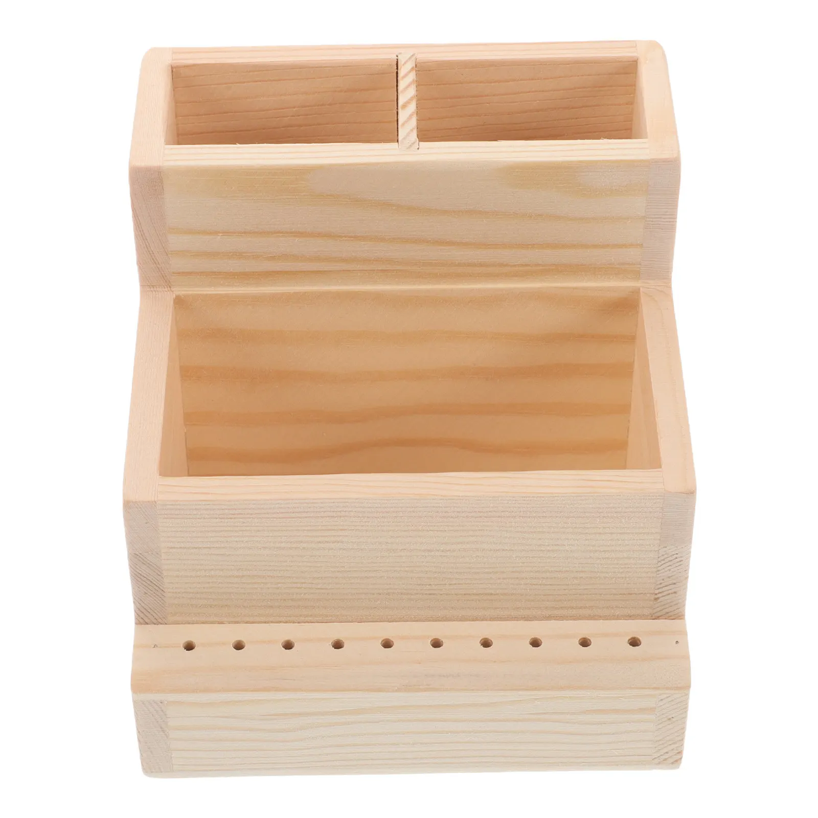 Wooden Nail Drill Bit Organizer Case Built in Polishing Function Manicure Tool Storage Box Nail Brush Holder for Salon Supplies