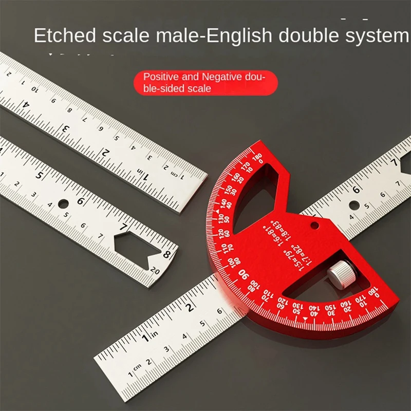 Movable Angle Ruler Angle Finder 45/90 Degree Semi-Circular Measuring Aluminum Alloy 12Inch