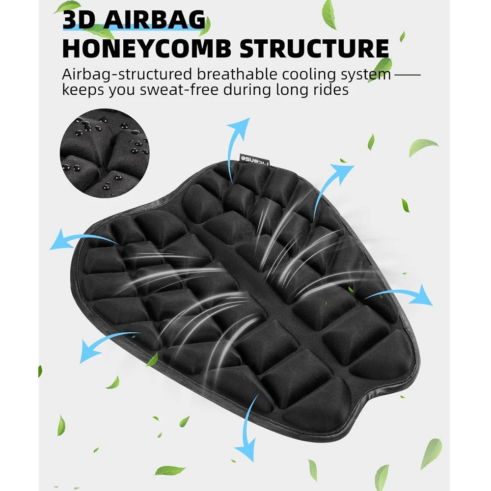 

Motorcycle Seat Cushion 13.9x15.3in, 3D Shock Absorption Waterproof BSR Lycra, Non-Slip Gel Ergonomic TPE for Long Rides