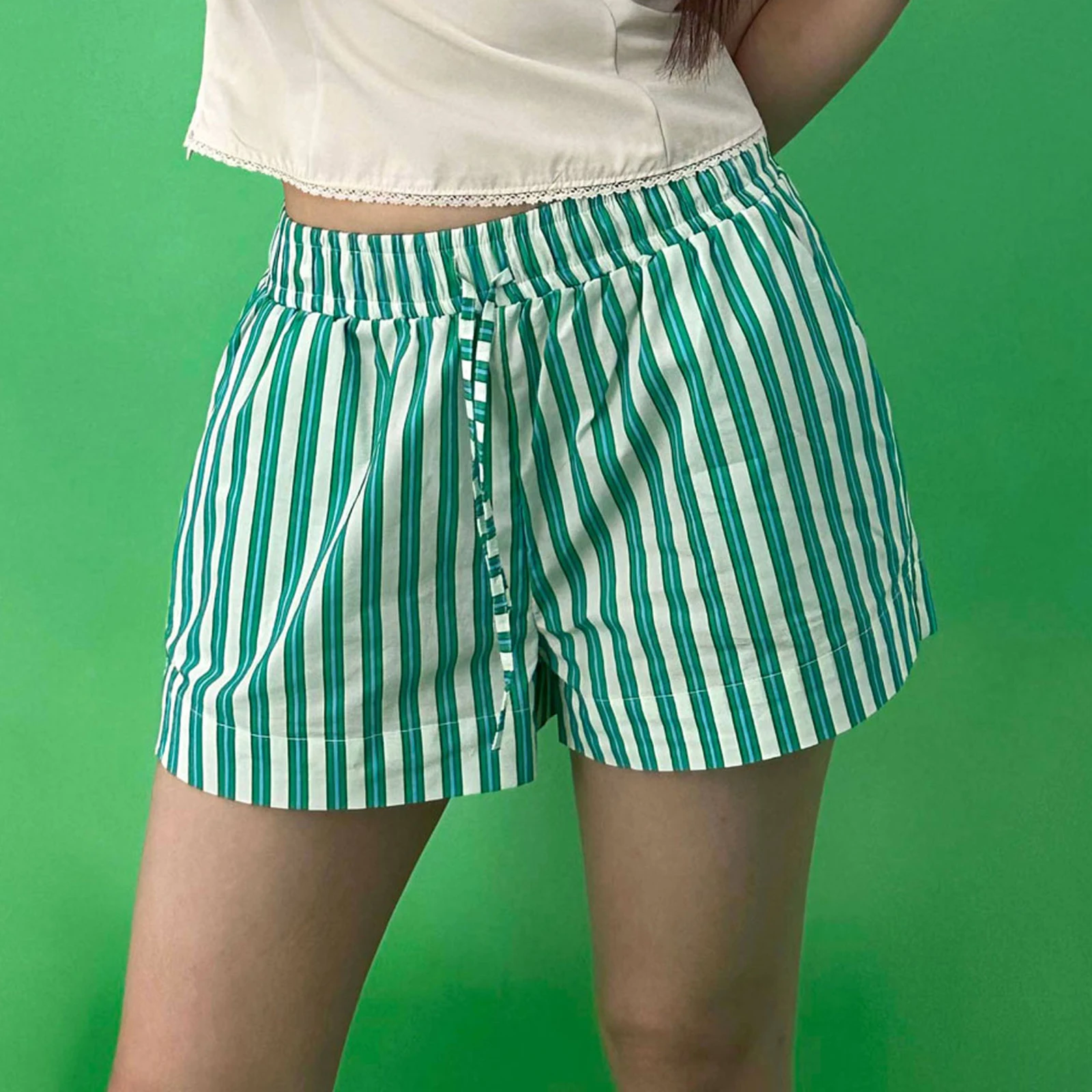 Gaono Women's Vintage y2k Striped Pajamas Shorts Clothes 2000s Aesthetic Lounge Sleep Shorts Bottoms Elastic Waist Baggy Boxers