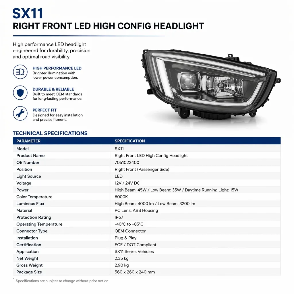 Geely Coolray Right Front Combination Headlight, OE 7051022400, Precise Size, Auto Body Spare Parts