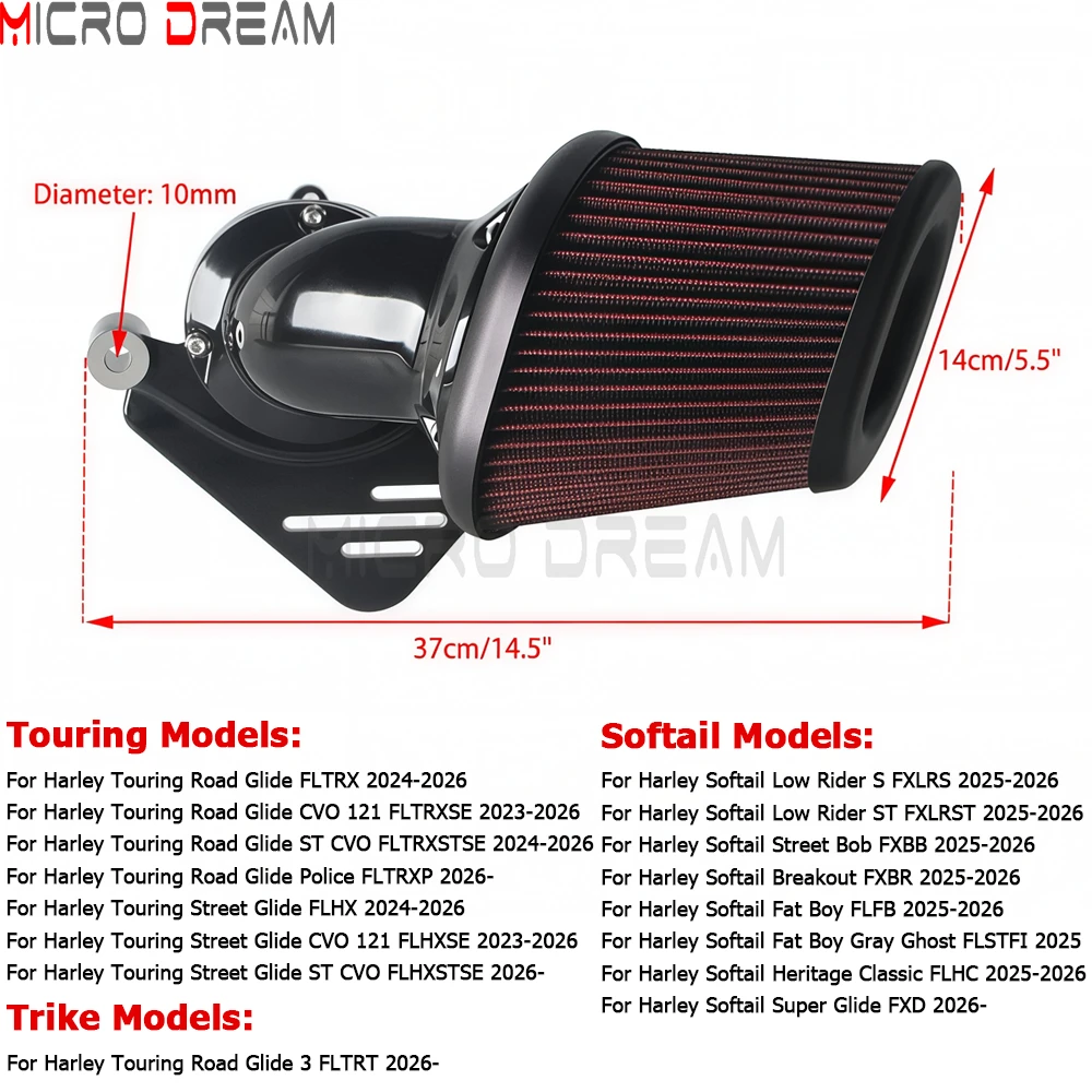 For Harley Touring Softail FLTRX FLHX FXD FLFB FLHC FXBR FXBB FXLRST High Flow Heavy Breather Extreme Air Cleaner Intake Filter