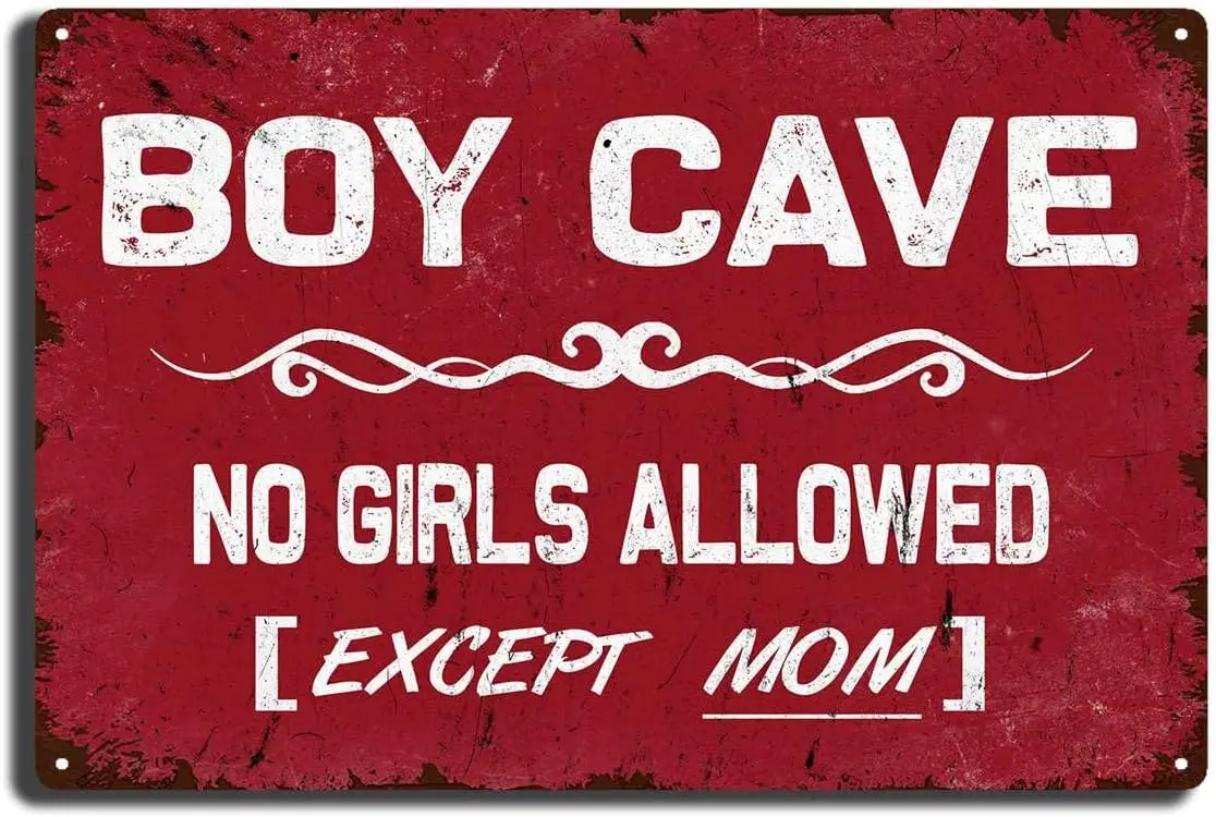 Letrero de hojalata para habitación de niños y adolescentes, pintura de cueva de niño, letrero de Metal, No se permite a las niñas, excepto a la mamá, decoración de puerta de pared