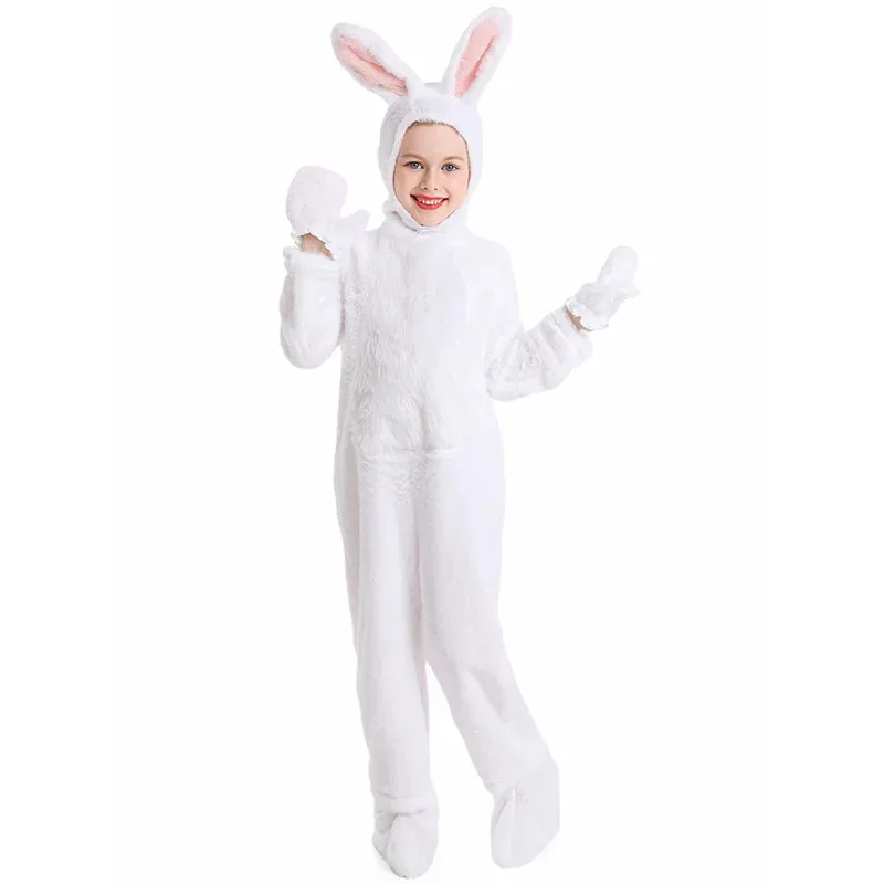 

Umorden 4-10Y Girls Boys Furry White Rabbit Bunny Costume Cosplay Jumpsuit Easter Halloween Costumes Kids Child Full Set Fleece