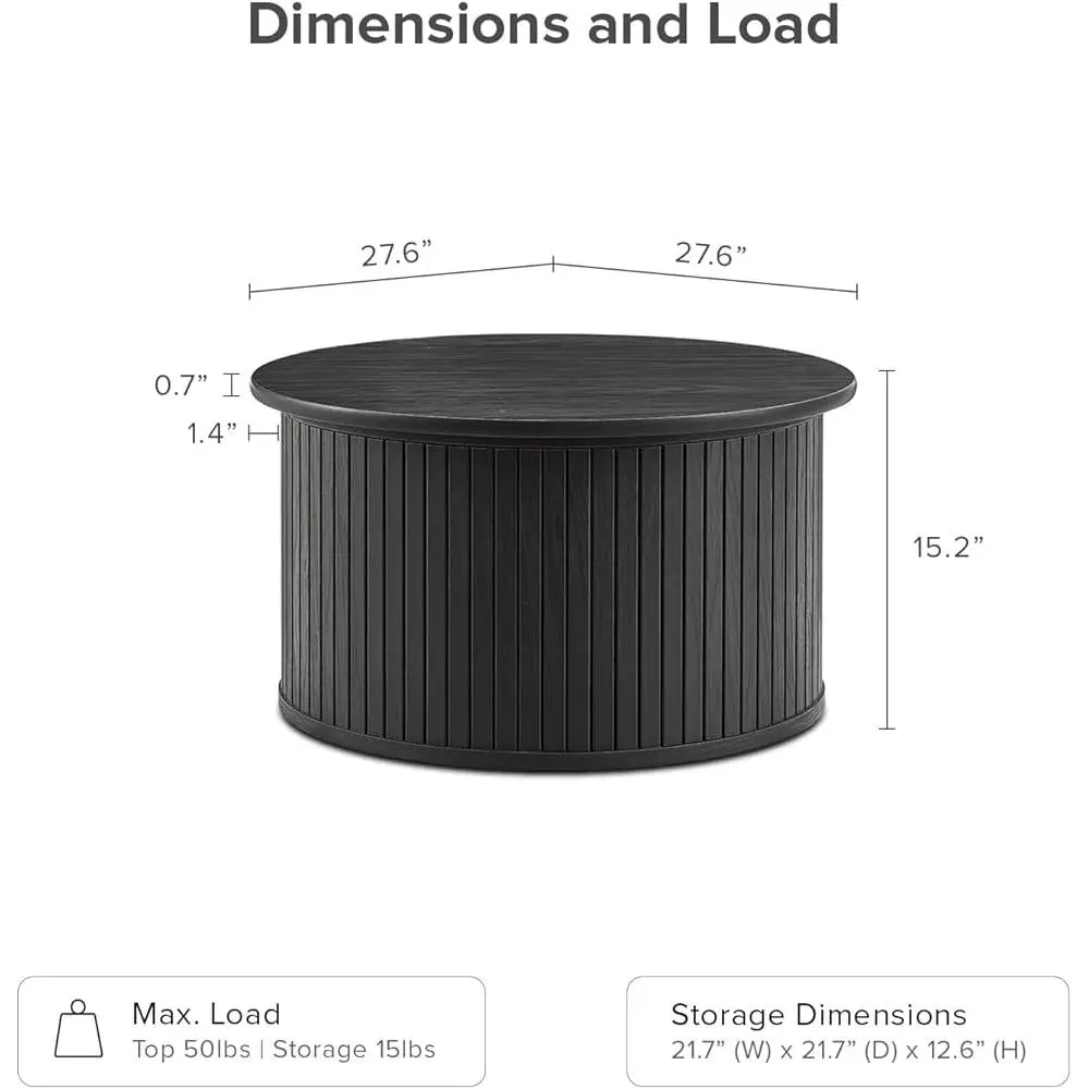 Modern Round Coffee Table with Hidden Storage Mid Century Design Living Room Accent and Organization Solution