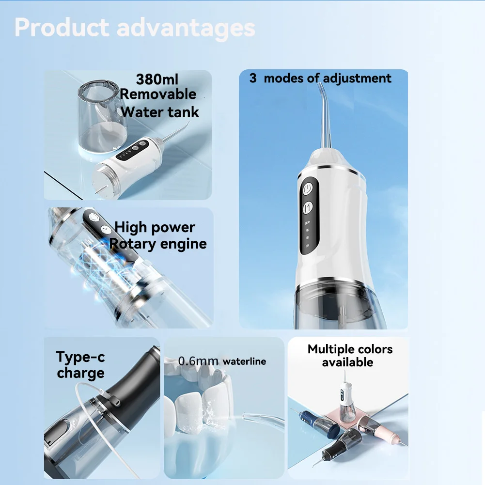 جهاز ري الفم 3 أوضاع تنظيف محمول قابل لإعادة الشحن مقاوم للماء IP65 جهاز تنظيف الأسنان بالماء تبييض الأسنان خيط تنظيف الأسنان 380 مللي