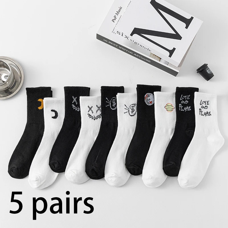 5 Pairs of Men\'s/women\'s Long Socks Made of Cotton, Soft and Breathable. Spring and Summer Couple DEVIL\'S Mid Length Socks