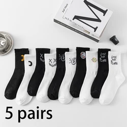 5 Pairs of Men's/women's Long Socks Made of Cotton, Soft and Breathable. Spring and Summer Couple DEVIL'S Mid Length Socks