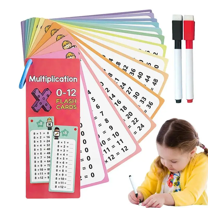 Multiplication Flash Cards 15X Flash Cards For Studying Math Equations Division Learning Aids With Dry Erase Pens For Class Or