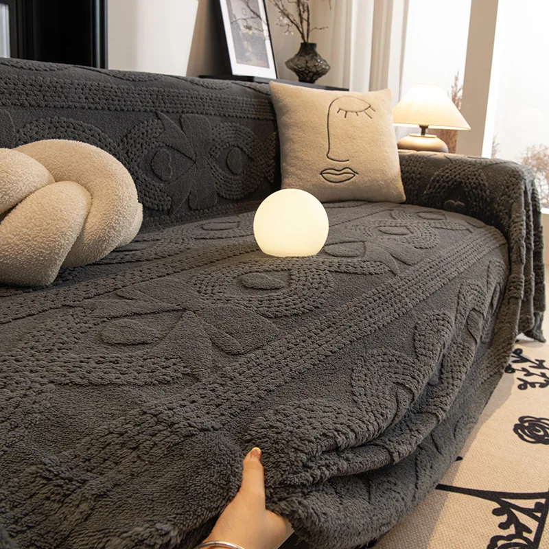 New Autumn and Winter Plush Sofa Cover Thick Solid Color Warm Sofa Cushion for Living Room Soft Jacquard Multi-Purpose Blanket