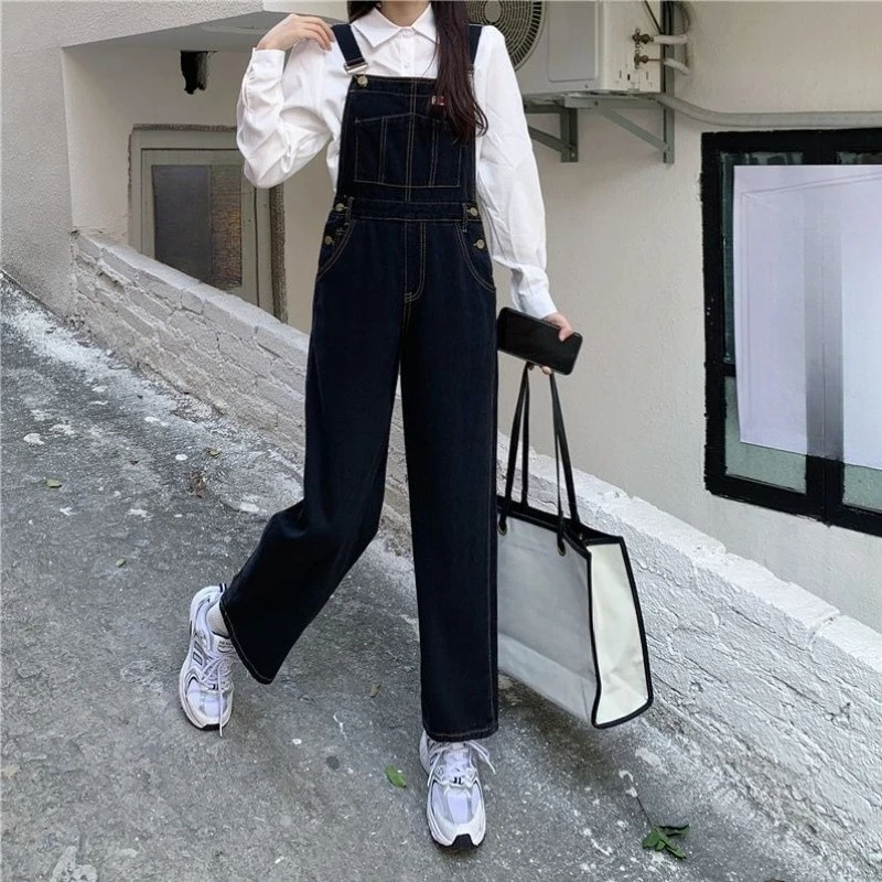 

Женский комбинезон Salty Style: весенне-летний, свободный крой, молодежный нишевый дизайн, высокая талия, винтажный, прямой, широкие штанины