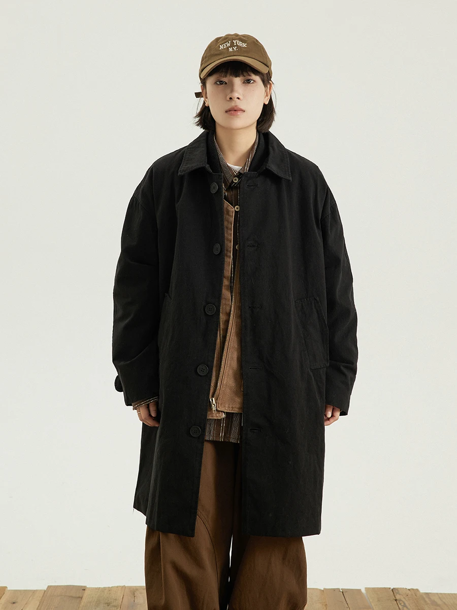 

GoodNorth ex Retro Japanese Sle Knee-Length Overcoat Turn-down Collar Men's Women's Long Coat Workwear Jaet