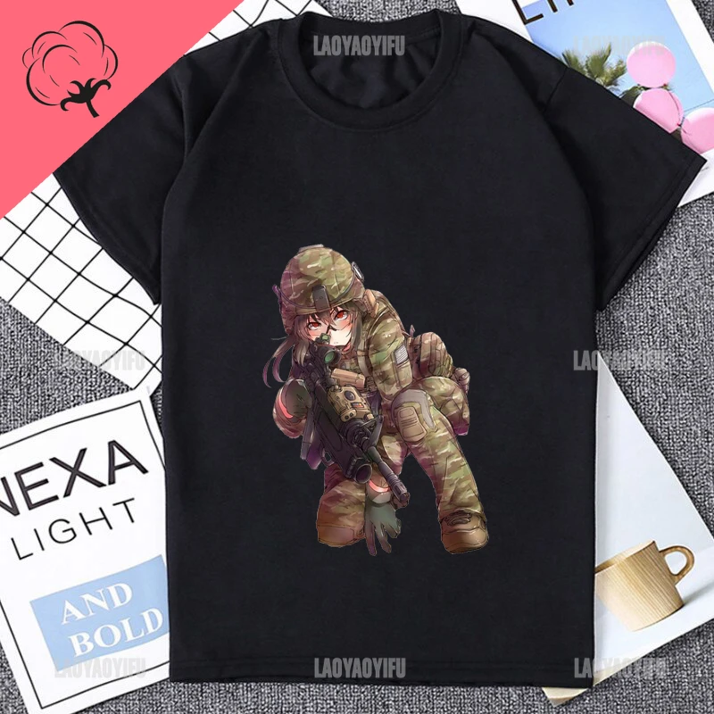 New Anime Military Uniform Girls T-shirt Casual Fashion Loose Comfort Otaku T Shirt Streetwear Hip Hop Soft Harajuku Man Tees