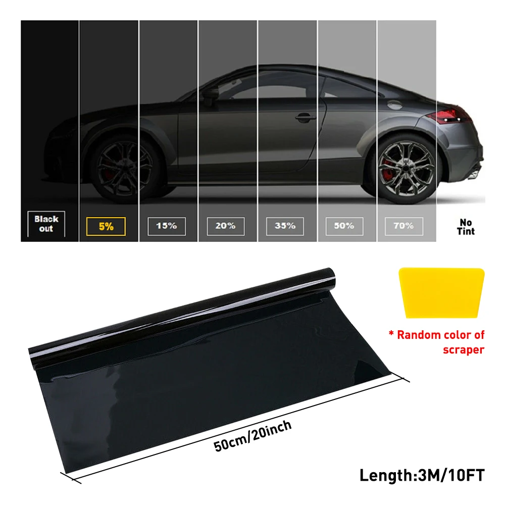 50cm X 3m Black Car Window Tint Film 5%/15%/20%/25%/35%/50% VLT UV Protection Sun Shade Sticker For Auto Home Office