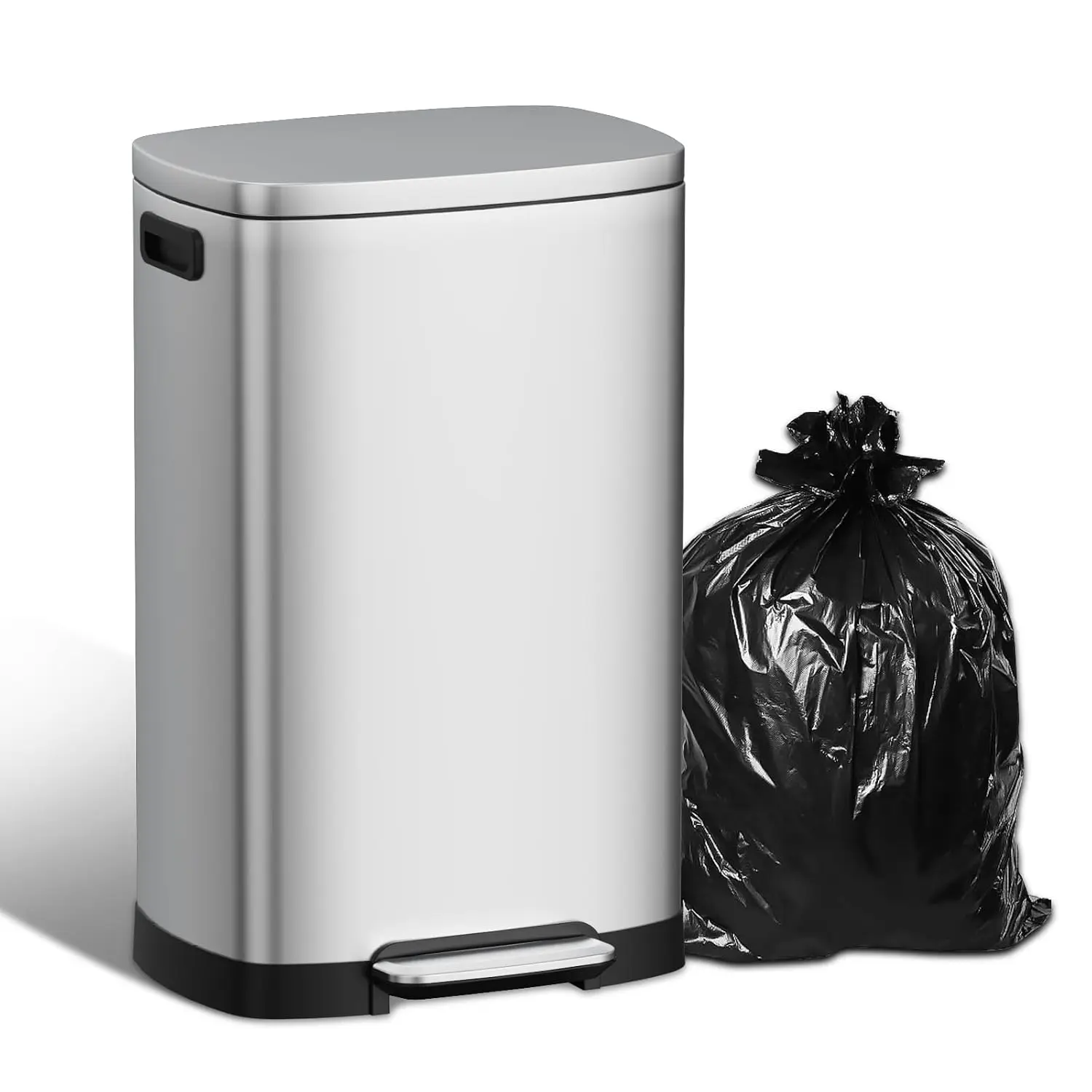 

Мусорное ведро для кухни из нержавеющей стали, 50 л (13 галлонов), прямоугольное, с крышкой с плавным закрыванием, с защитой от защемления пальцев, без использования рук, настраиваемое