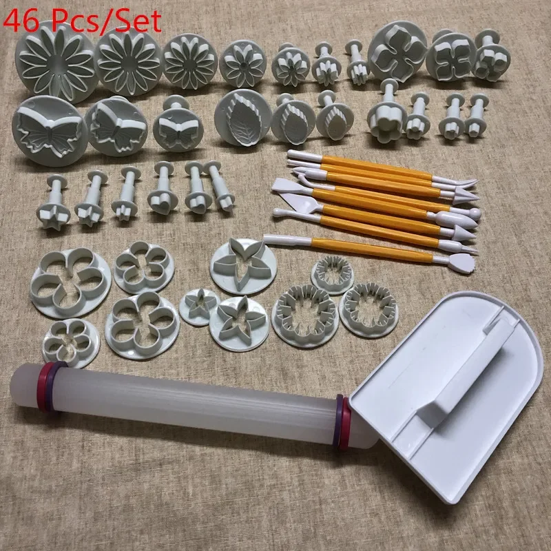 Pastry Tools Accessories Set Fondant Cake Decorating Tools Cookie Cutter Sugar Craft Cake Plunger Cutter Rolling Pin Pastry Bag