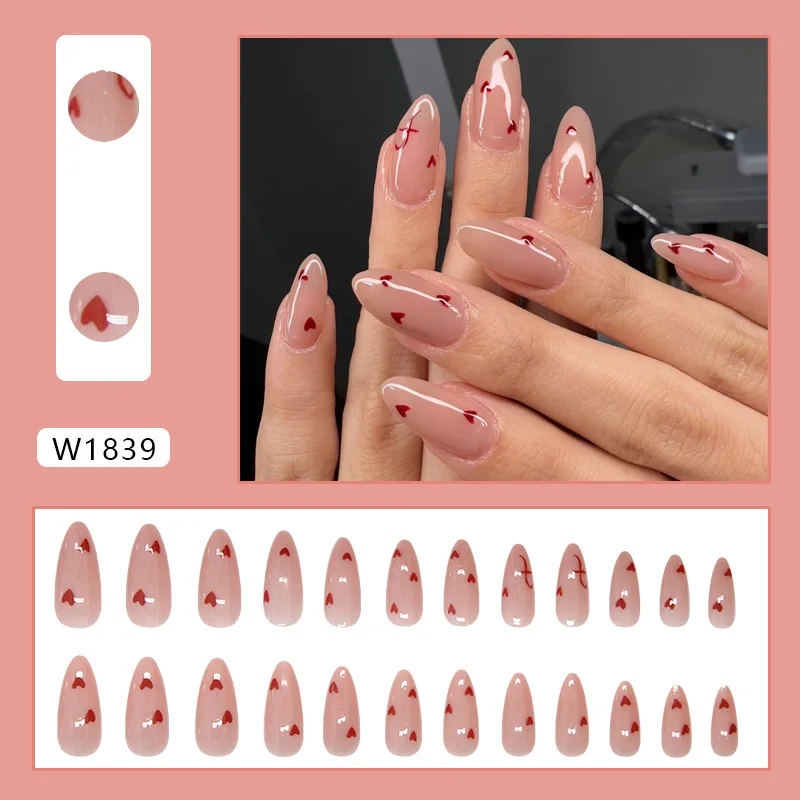 Sweet Sweetheart 24 Pcs Press on Nails Pink Gradient Fake Nails Glossy Artificial Finger Manicure Reusable False Nails for Women