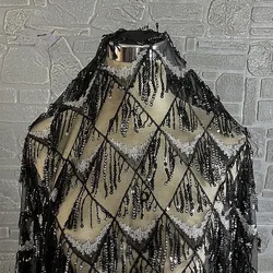 Black Runzographic Sequins Tassels Fabrics Mesh Embroidered Dresses Dresses Skirts Stage Costumes Designer Fabrics
