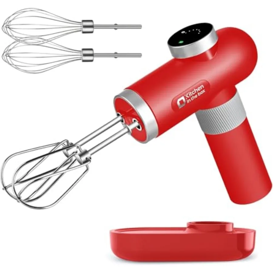 

Cordless Rechargeable Hand Mixer for Kitchen Portable Handheld Electric Mixer with Beaters Whisks 6-Speed Digital Display Charg