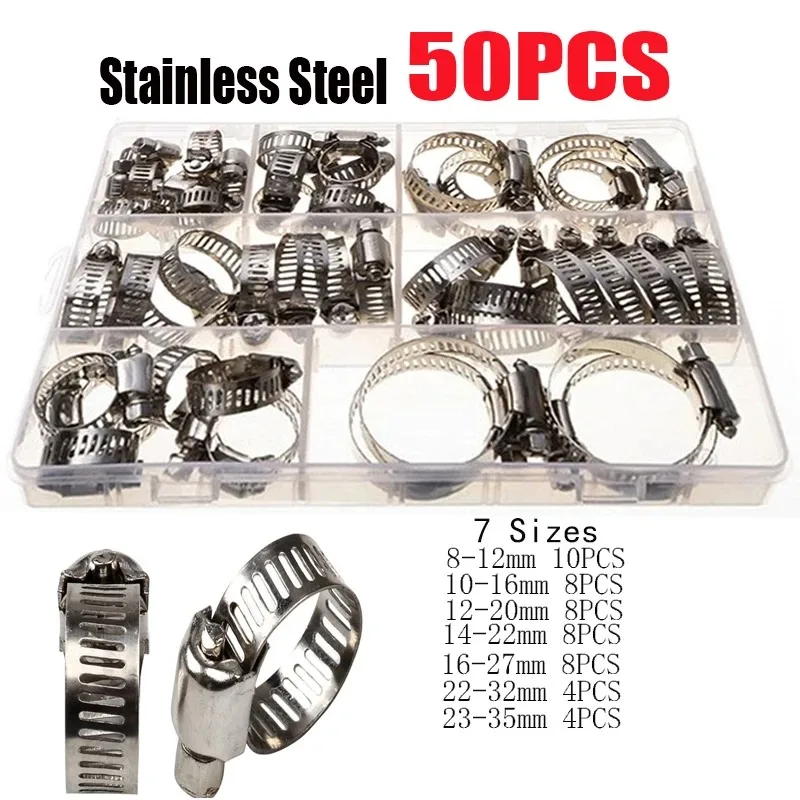 50/60/90pcs fascette stringitubo fascette stringitubo 8mm-44mm fascette stringitubo in acciaio inossidabile Set Clip per tubi automobilistici
