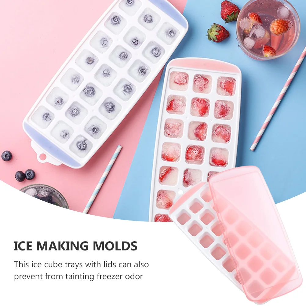 

2Pcs Ice Cube Molds with Lid Practical DIY Ice Cube Trays Easy to Use Ideal for Home Bar Restaurant Hotel