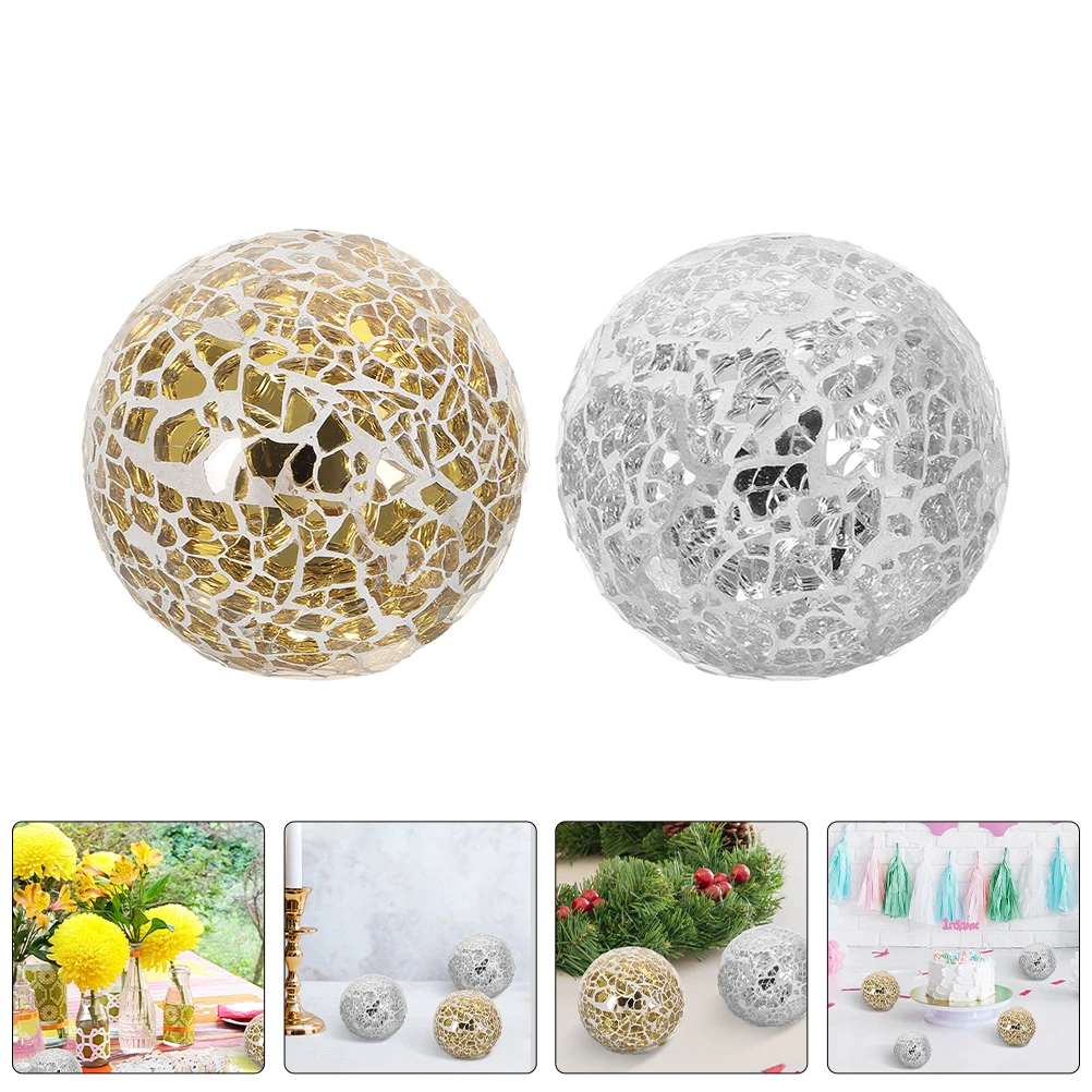 

4pcs Sphere Unique Crackle Design Mosaic Crafts Home Tabletop Decorative Spheres Ball Crafts Ornament Centerpiece Glass