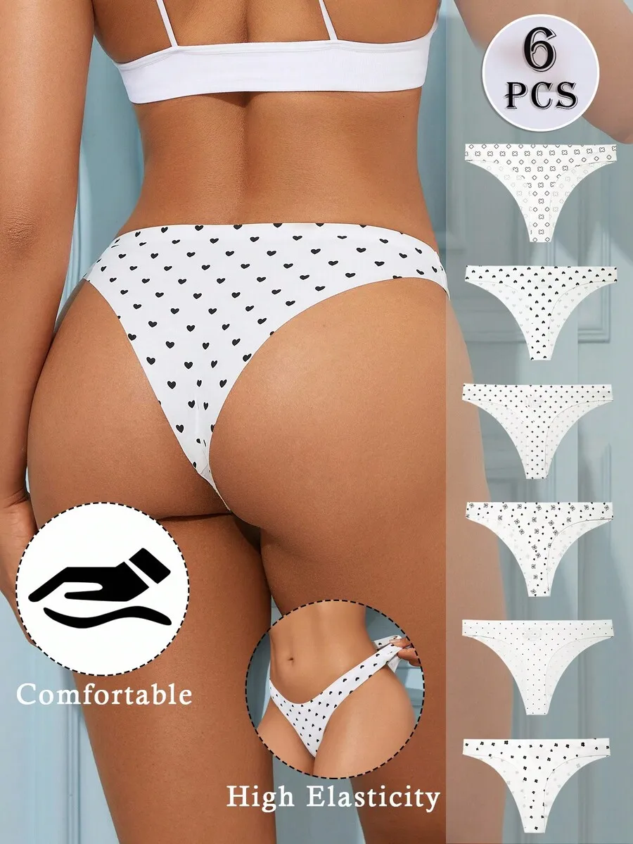 

6 Pcs Women Comfortable Low-Rise Printed Briefs High Elasticity Tummy Control Butt Lifting