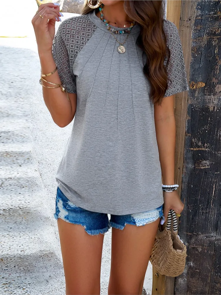 New Summer Style Round Neck Short-sleeved Solid Color T-shirt Top Females 2025 Fashionable Casual Fit Commuter Women's Top