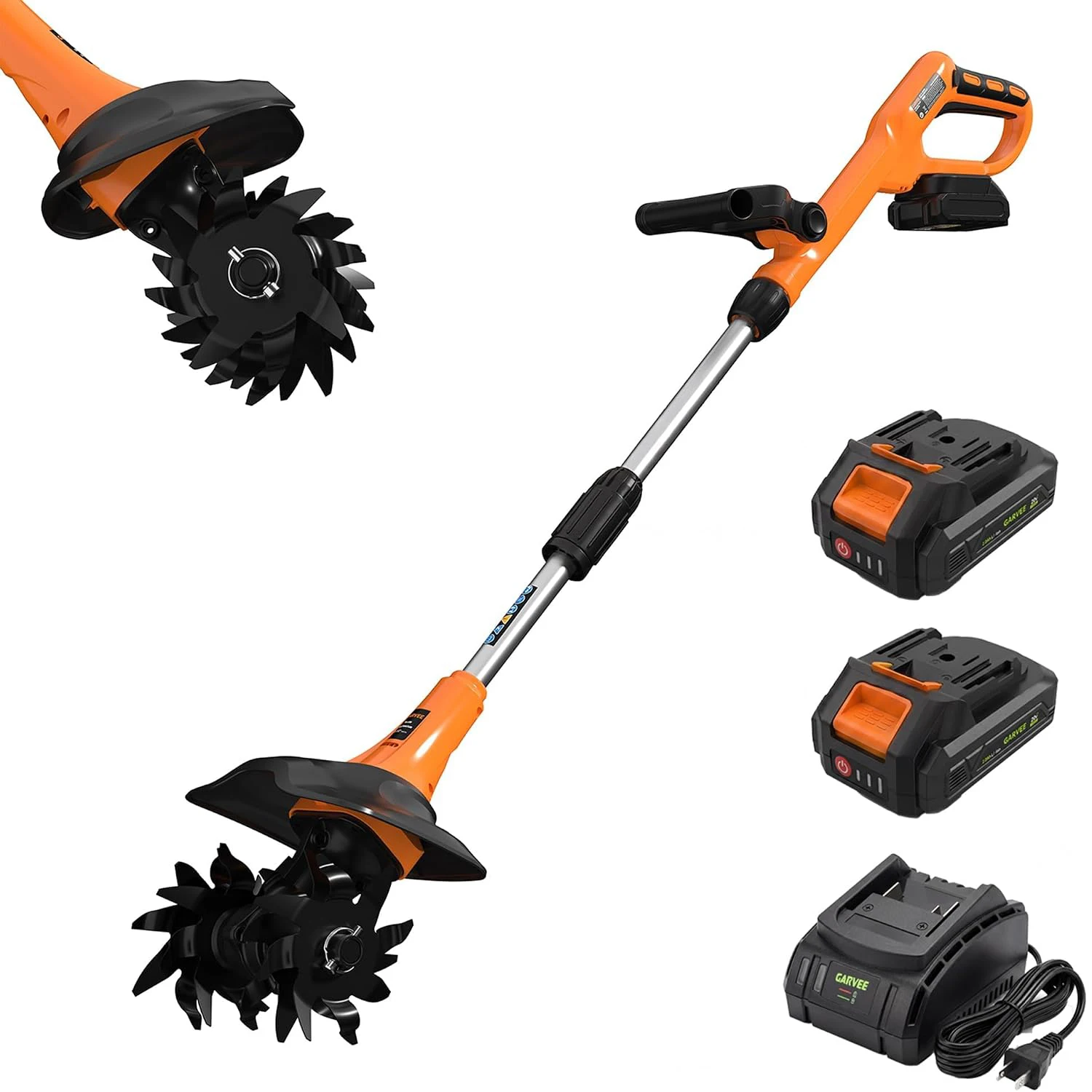 20V Cordless Garden Tiller, 2x2.0Ah Batteries Charger, 9in Width 6.3in Depth, 360RPM Electric Cultivator For Raised Beds Yard view 2