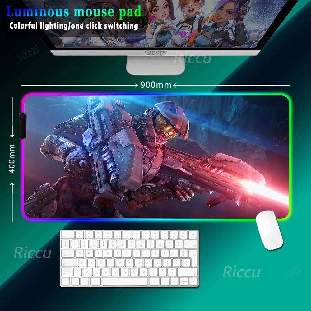 Halo shooter Mouse Pad Mousepad Rgb fluent Gaming Backlight Pc Accessories Gamer Keyboard Backlit 400x900 Mat Desk Protector Mat