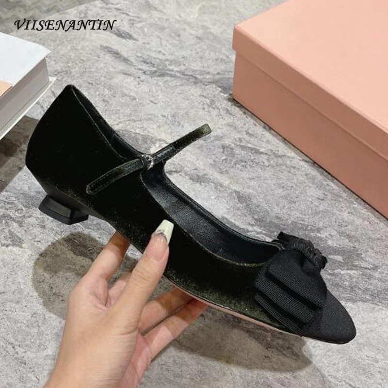 

Spring New Pointed Toe Kitten Heel Buckle Strap Mary Jane Single Shoe Women Sweet Bowtie Shallow Korean Style Comfort Daily Shoe