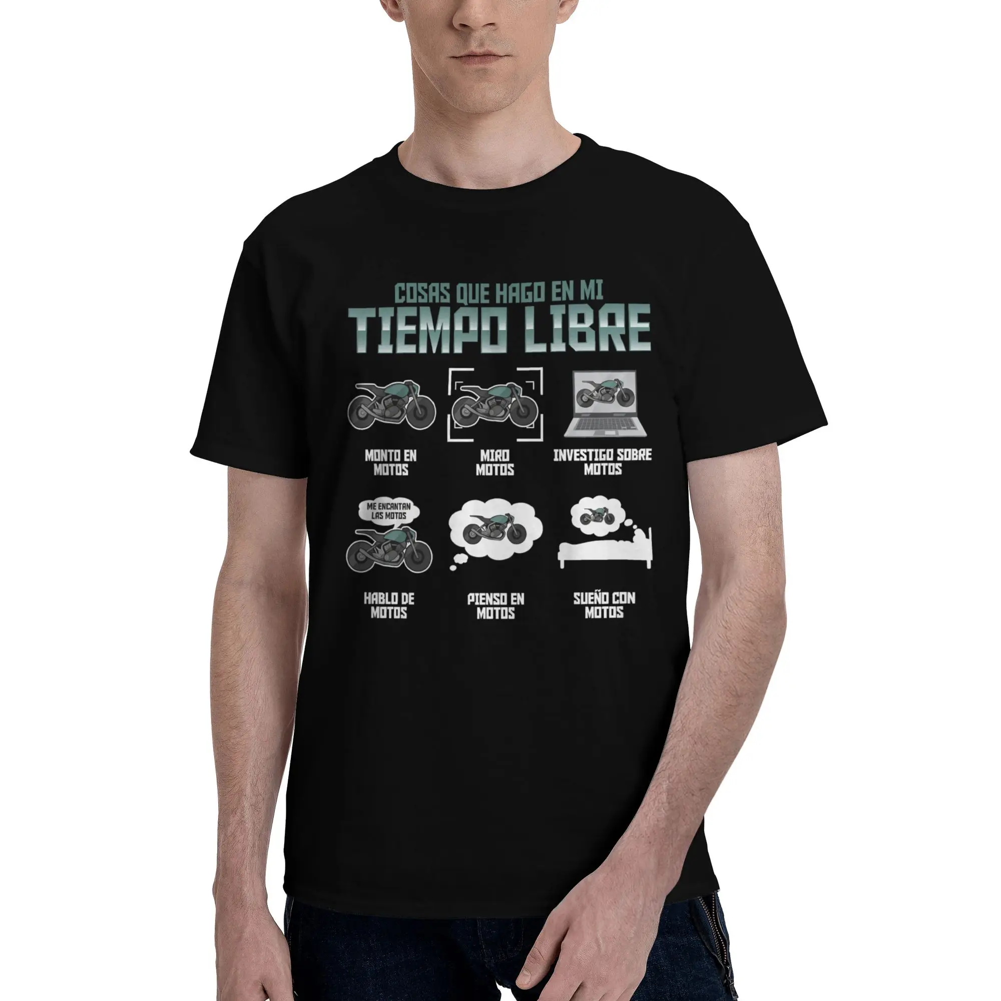 Men Women Graphic Printing Cosas Que Hago En Mi Tiempo Liber Moto Lovers T Shirt Tee Cotton Things I Do in My Free Time T-shirts