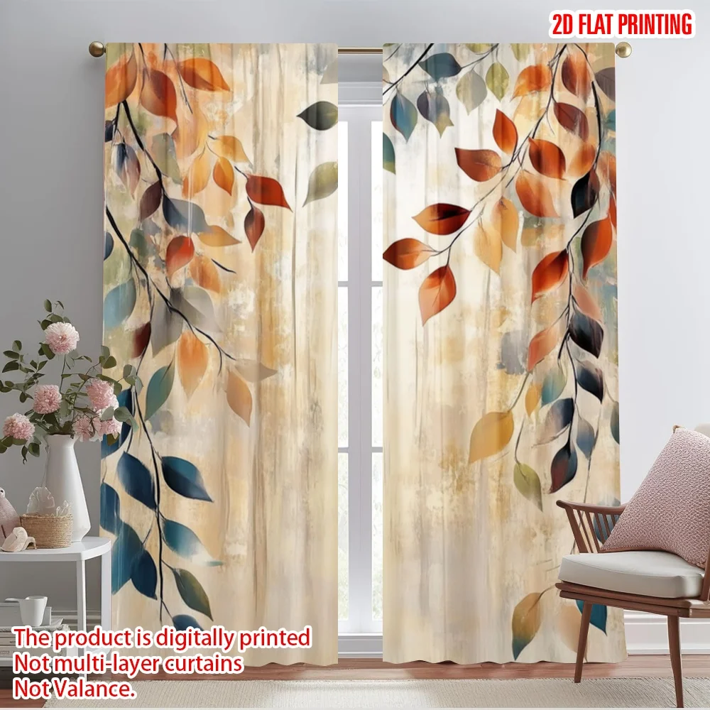 2pcs,2D plane printing Curtains Roller Blinds Autumn Canvas Polyester Woven (without rod) Outdoor Decorations Use for Bedroom