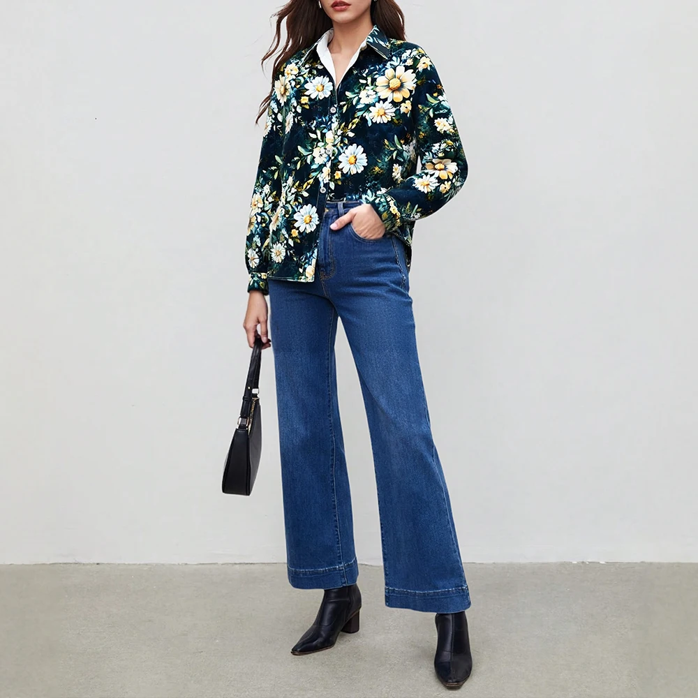 

Mia Muse Women's Shirts Autumn Winter Elegant Edgy 2025 Buttoned Floral Long Sleeve Turn-down Collar Casual Shirts