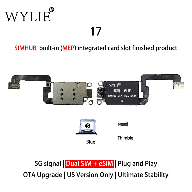 WYLIE for IPhone 17 US Version Only Built-in (MEP) Integrated Card Slot Finished Product Dual Card+eSIM OTA Upgrade 5G Signal