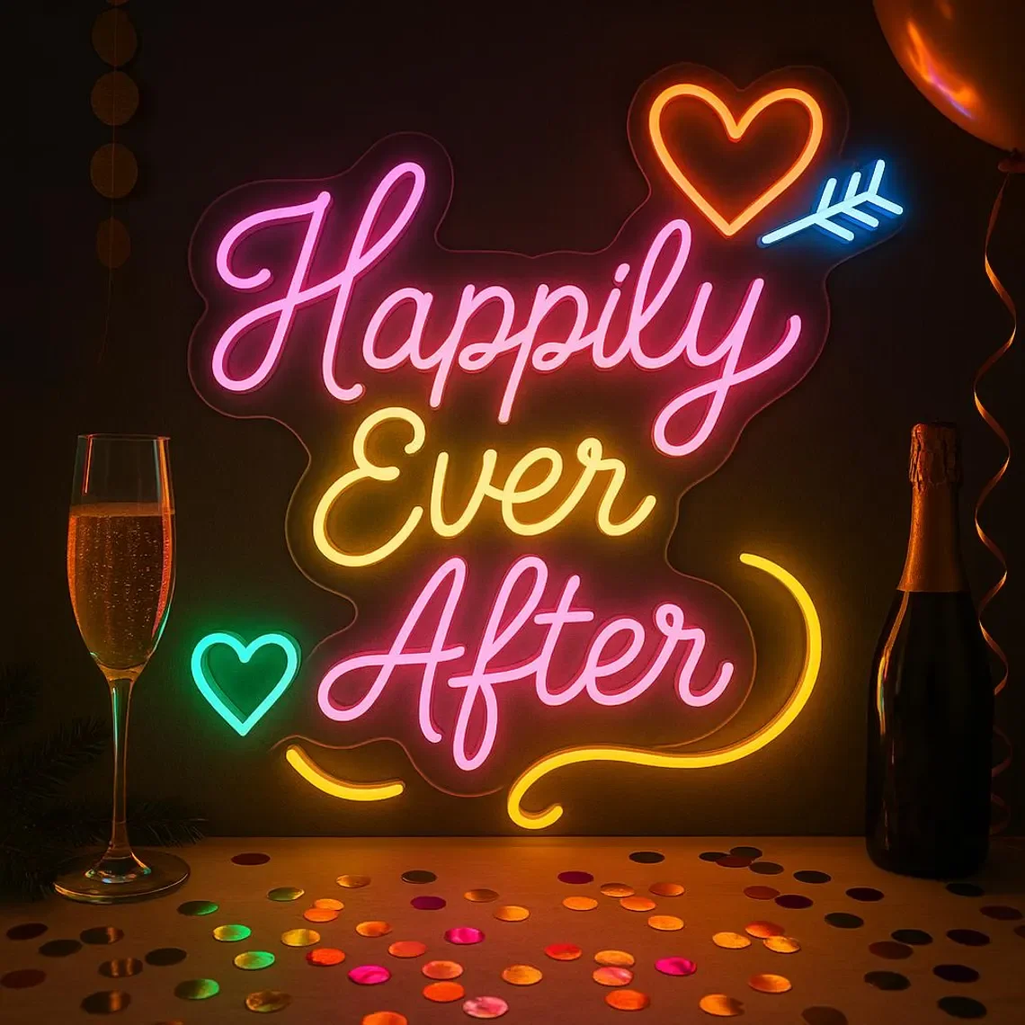 Happily Ever After Neon Sign Wedding Decor Reception Bridal Shower Engagement Art Neon