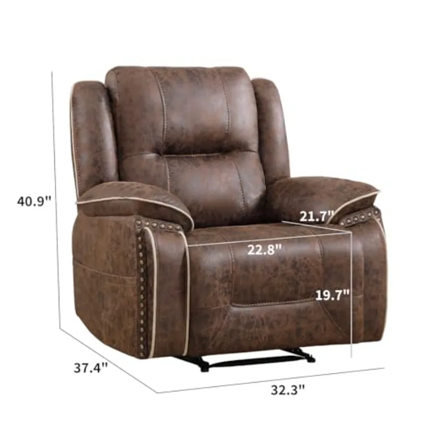Faux Leather Manual Recliner Chair, 1 Seater Reclining Sofa Chair with Hidden Cup Holders, Vintage Rivet Mid-Century Design for