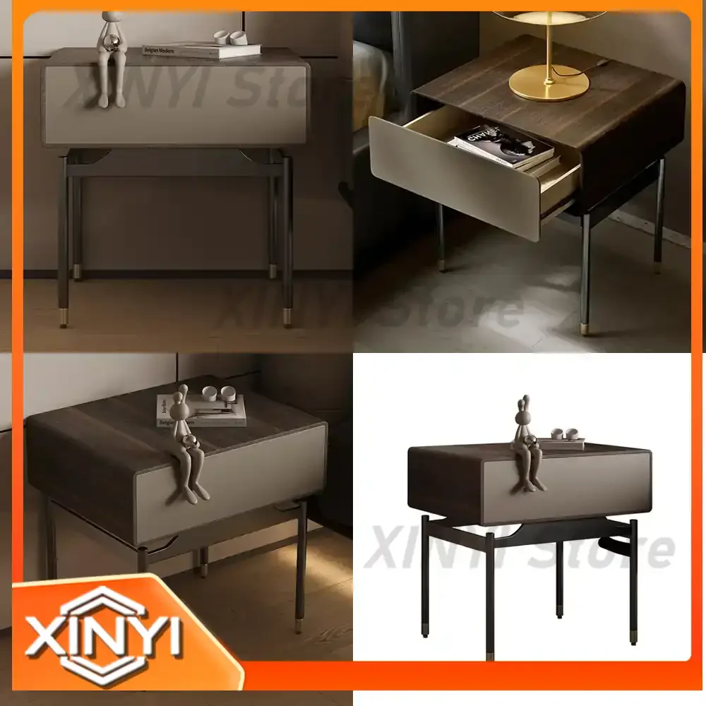 Square Bedside Table for Modern Light Luxury Italian Minimalist Bedroom Home Designer High-End Locker