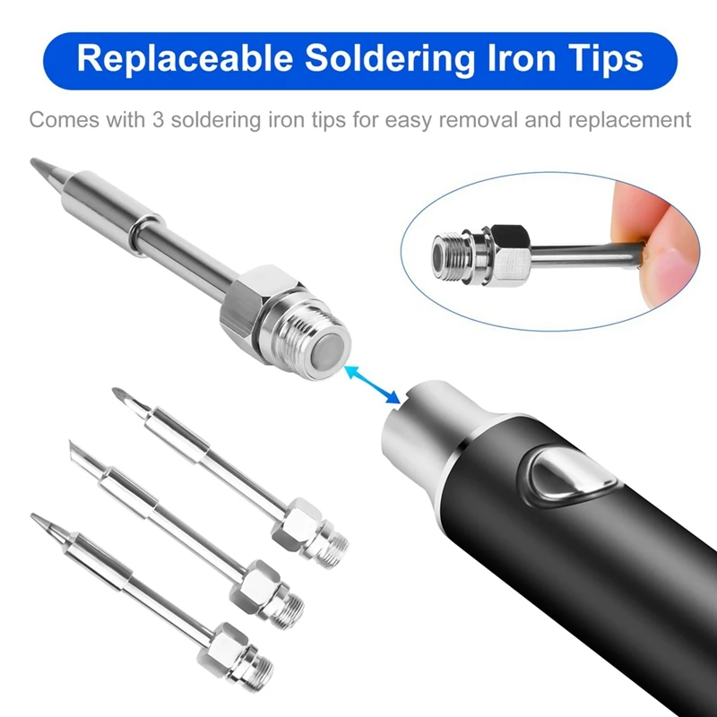 Cordless Soldering Iron Kit Black USB Rechargeable Portable Cordless Soldering Iron With 3PCS Soldering Tips Soldering Iron