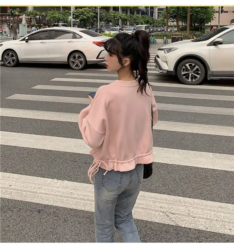 Damen-Sweatshirts, koreanische Kleidung, übergroß, Frühling, schöne Sportbekleidung, Crew Basic, lustig, Multi-Style, niedlich, Rundhalsausschnitt, grafisch