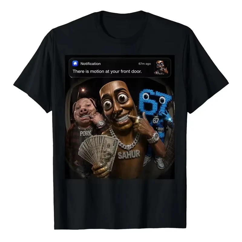 John Pork Tung Tung Tung Sahur 67 T Shirt  There Is Motion At Your Front Door Meme Tee Funny Viral Character Graphic Men T-Shirt