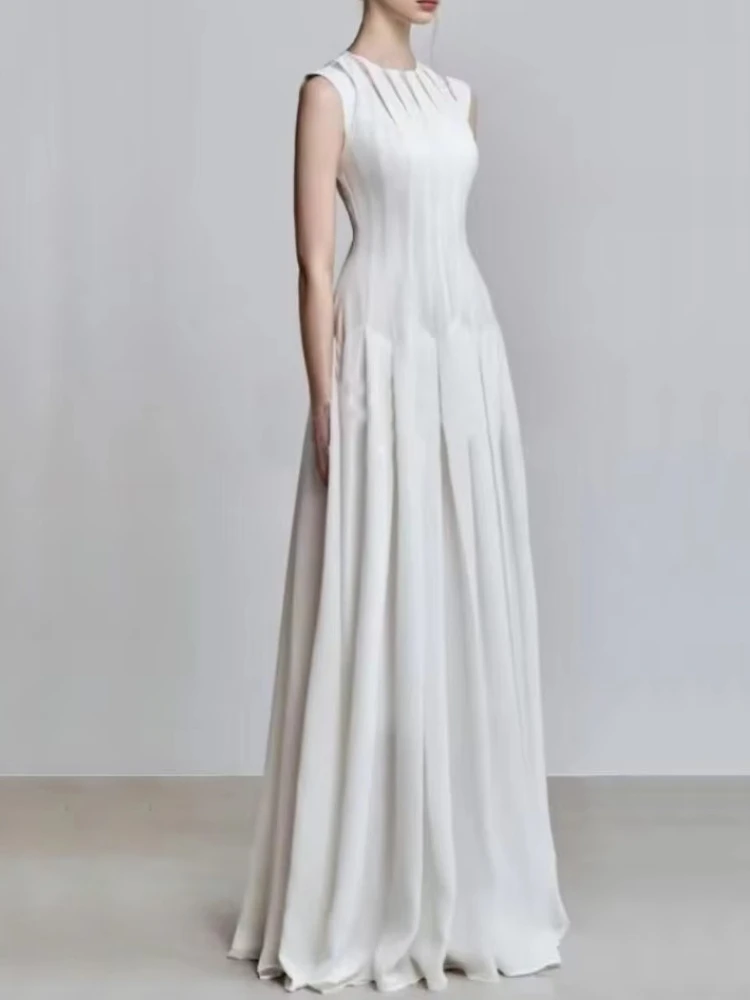 ชุดราตรีคอโอ แต่งลูกไม้ แต่งผ้าปะติด ทรงเอวสูง แขนกุด ยาว หรูหรา คุณภาพสูง สำหรับงานเลี้ยงกลางคืน  รับตัดตามสั่งสำหรับผู้หญิง