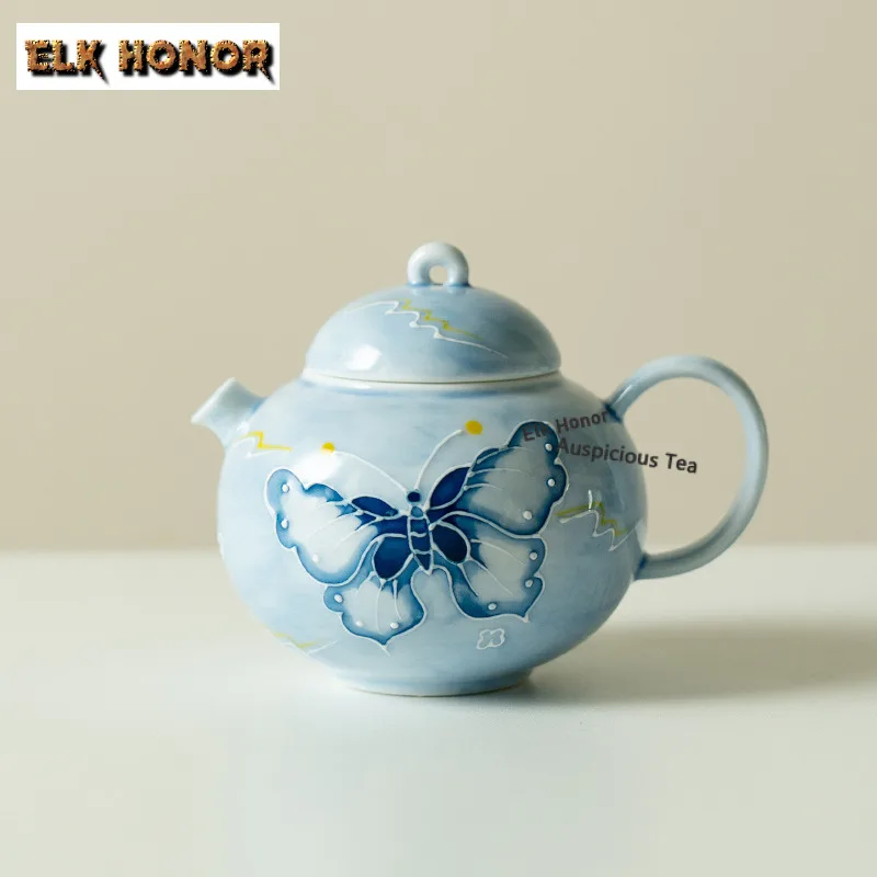 145ml Hand Painted Butterfly Teapot Luxury Tea Infuser Pot Household Tea Soaking Kettle With Ball Hole Tea Ceremony Ornaments